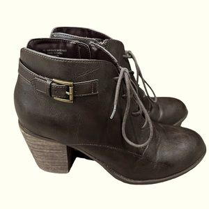 Diba Brown Lace Up Chunky Wooden Heel Bootie